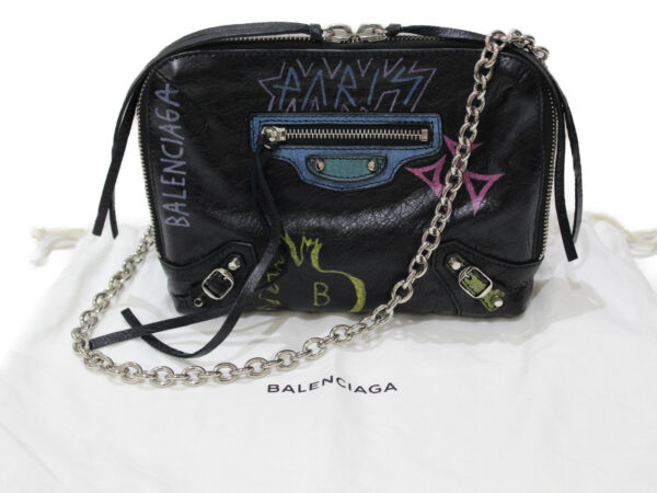 imgrc0081696296 Balenciaga Graffiti Leather Chain Bag Black