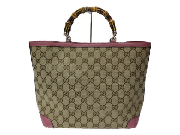 imgrc0081837667 Gucci Bamboo Leather Canvas Handbag Pink Beige