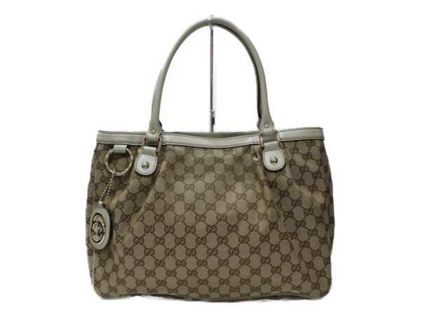 imgrc0082330705 Gucci GG Canvas Leather Handbag Beige White