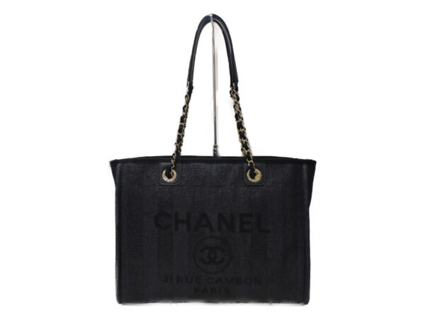 imgrc0082437420 Chanel Deauville MM Canvas Chain Tote Bag Black