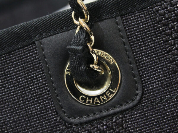 imgrc0082437431 Chanel Deauville MM Canvas Chain Tote Bag Black