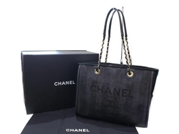 imgrc0082437434 Chanel Deauville MM Canvas Chain Tote Bag Black