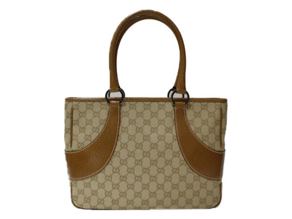 imgrc0082844888 Gucci GG Canvas Leather Tote Bag Beige Camel