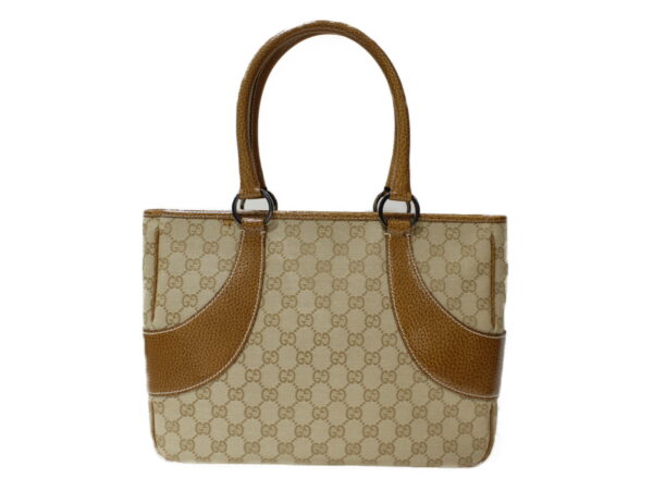 imgrc0082844891 Gucci GG Canvas Leather Tote Bag Beige Camel