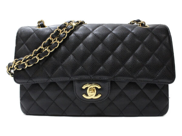 imgrc0083346347 Chanel Matelasse 25 Caviar Skin W Flap Chain Shoulder Bag Black