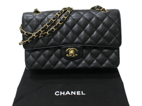 imgrc0083346360 Chanel Matelasse 25 Caviar Skin W Flap Chain Shoulder Bag Black