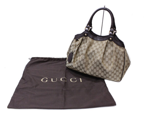 imgrc0085046026 Gucci Sookie GG Canvas Leather Tote Bag Beige Brown