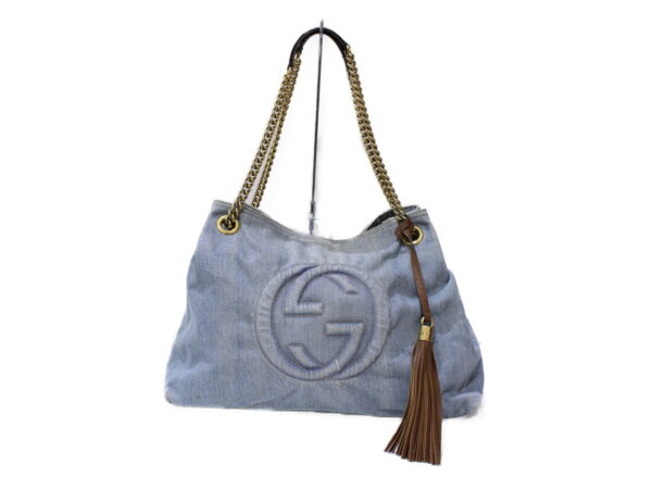 imgrc0085048247 Gucci Interlocking Chain Denim Shoulder Bag Blue