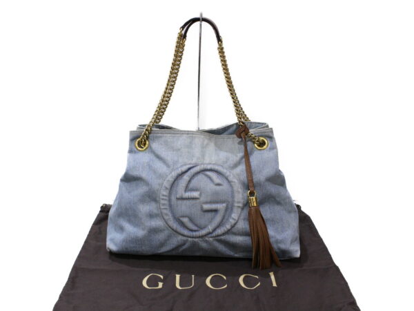 imgrc0085048271 Gucci Interlocking Chain Denim Shoulder Bag Blue