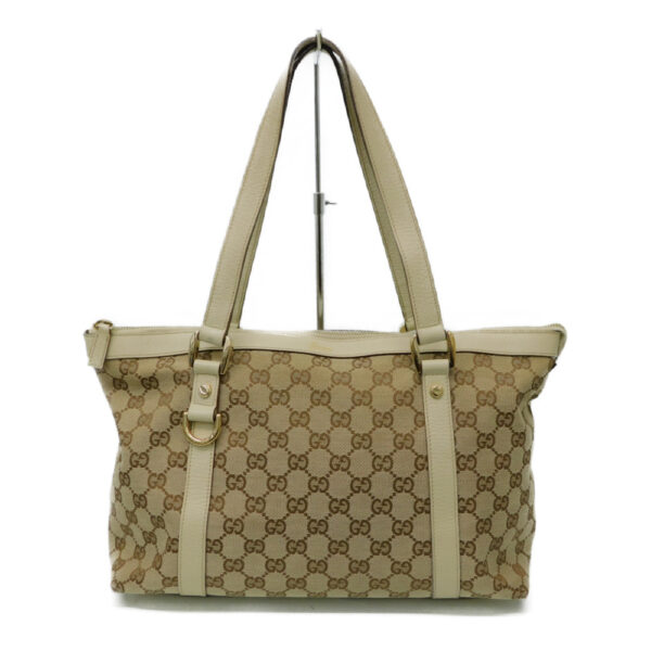 imgrc0085819696 Gucci GG Canvas Tote Bag Leather Beige