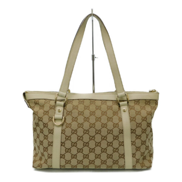 imgrc0085819697 Gucci GG Canvas Tote Bag Leather Beige