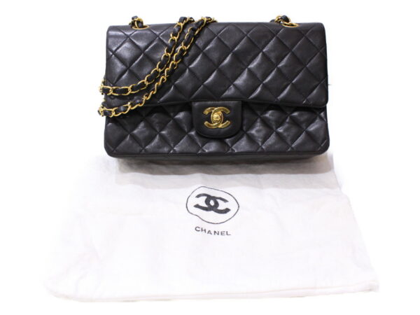 imgrc0086103644 Chanel Matelasse 25 Double Flap Lambskin Chain Shoulder Bag Black