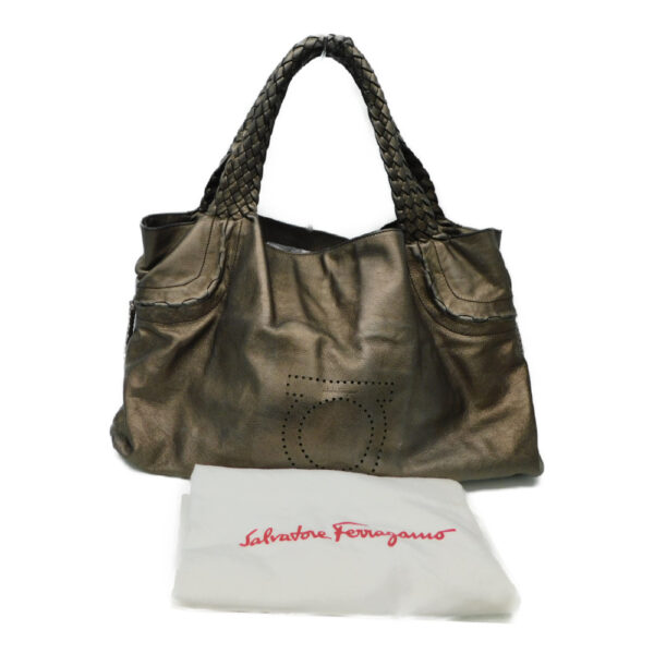 imgrc0086231579 Salvatore Ferragamo Gancini Tote Bag Leather Brown Bronze