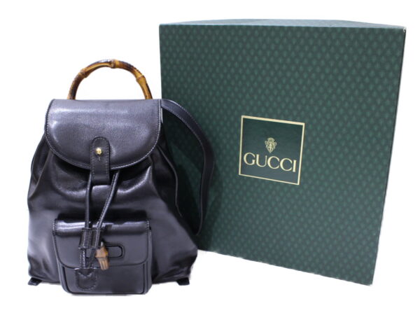 imgrc0086338370 Gucci Bamboo Leather Mini Rucksack Black