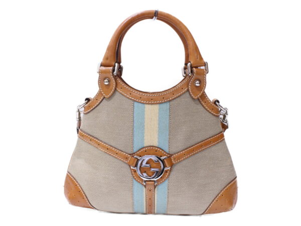 imgrc0086492692 Gucci Interlocking G Sherry Line Canvas Leather Shoulder Bag Beige