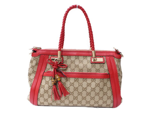 imgrc0086494578 Gucci 2WAY Canvas Leather Shoulder Bag Beige Red