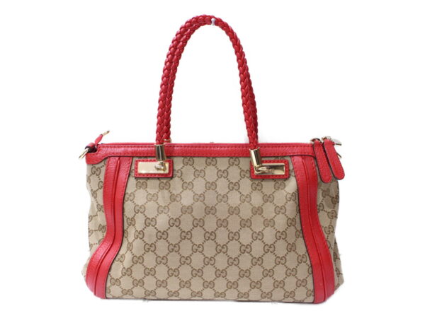 imgrc0086494579 Gucci 2WAY Canvas Leather Shoulder Bag Beige Red