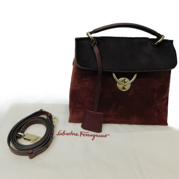 imgrc0086596052 Salvatore Ferragamo Top Handle Shoulder Bag Suede Bordeaux