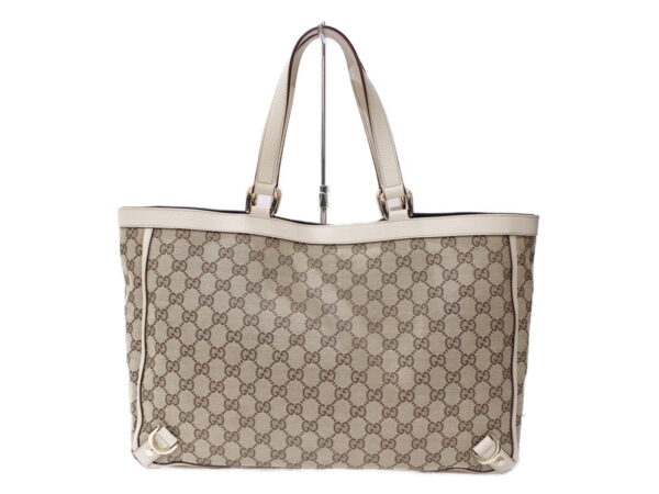 imgrc0086859900 Gucci GG Canvas Leather Tote Bag Beige White