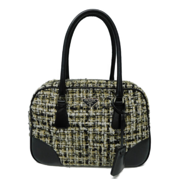 imgrc0086872359 Prada Mini Handbag Tweed Leather Beige Black