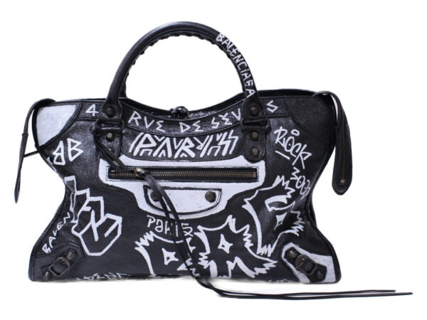 imgrc0086986327 Balenciaga Graffiti Classic City Leather Handbag Black White