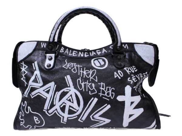 imgrc0086986330 Balenciaga Graffiti Classic City Leather Handbag Black White