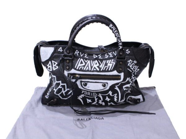 imgrc0086986483 Balenciaga Graffiti Classic City Leather Handbag Black White