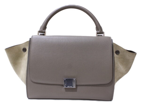 imgrc0087064791 Celine Trapeze Leather Suede Shoulder Bag Handbag Gray Beige