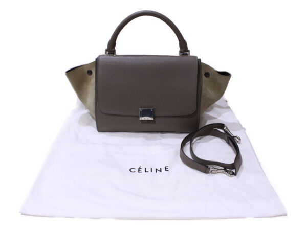 imgrc0087064794 Celine Trapeze Leather Suede Shoulder Bag Handbag Gray Beige