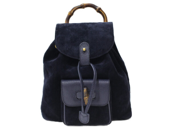 imgrc0087654006 Gucci Bamboo Suede Leather Backpack Navy