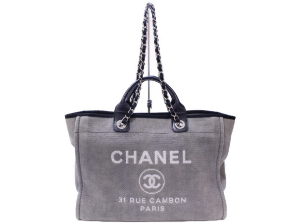 imgrc0087802117 Chanel Deauville Canvas Leather Shoulder Bag Gray Black