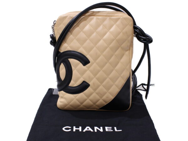 imgrc0087912300 Chanel Cambon Line Shoulder Bag Leather Beige Black