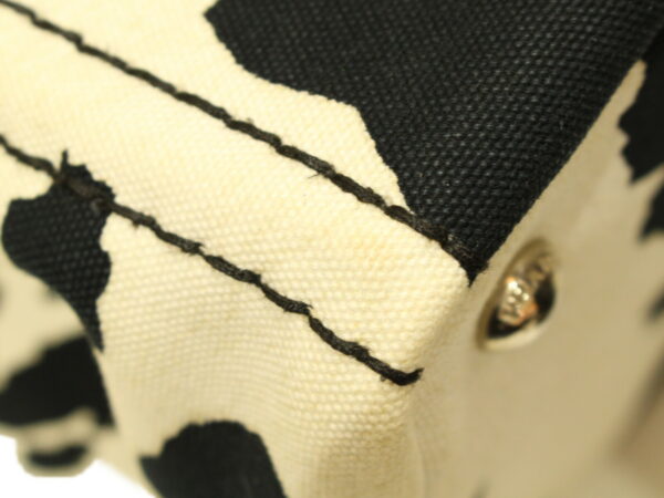 imgrc0088070618 Prada Kanapa Handbag Canvas Cow Pattern Black Ivory