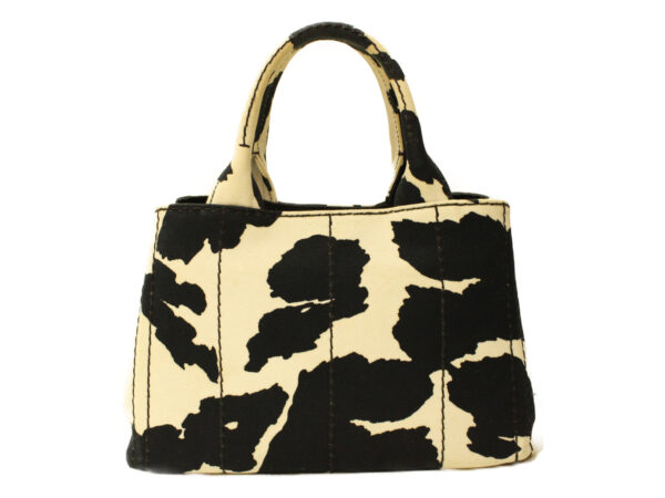 imgrc0088070628 Prada Kanapa Handbag Canvas Cow Pattern Black Ivory