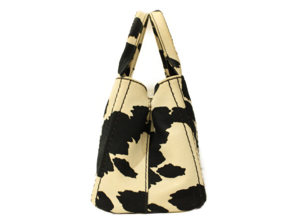 imgrc0088070630 Prada Kanapa Handbag Canvas Cow Pattern Black Ivory