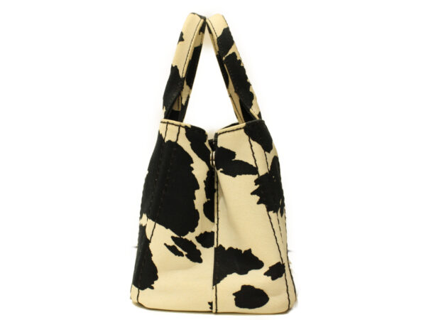 imgrc0088074598 Prada Kanapa Handbag Canvas Cow Pattern Black Ivory