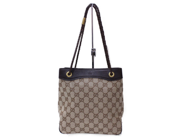 imgrc0088198884 Gucci GG Canvas Leather Handbag Beige Brown