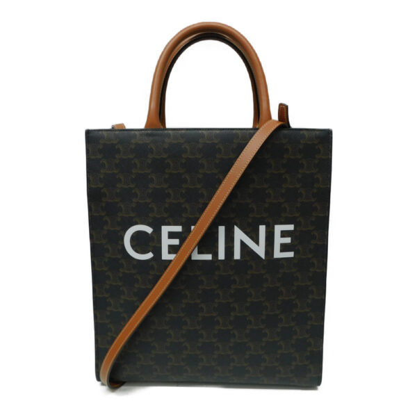 imgrc0088550421 Celine Small Vertical Triomphe Canvas Leather Tote Bag Brown