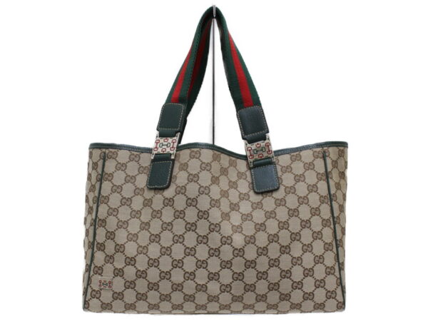 imgrc0088950419 Gucci Sherry Line GG Canvas Leather Tote Bag Beige Green Red