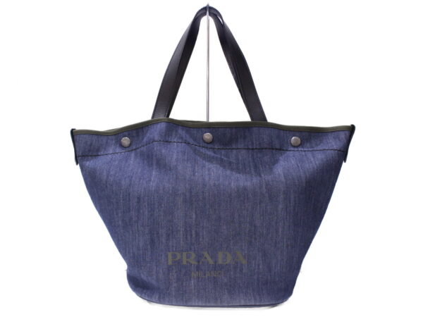 imgrc0089206165 Prada 2WAY Denim Tote Bag Leather Shoulder Bag Blue