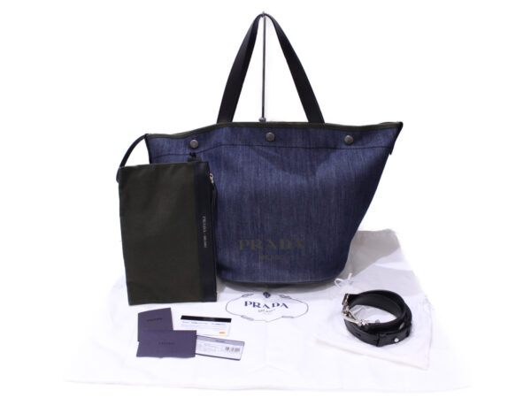 imgrc0089206180 Prada 2WAY Denim Tote Bag Leather Shoulder Bag Blue