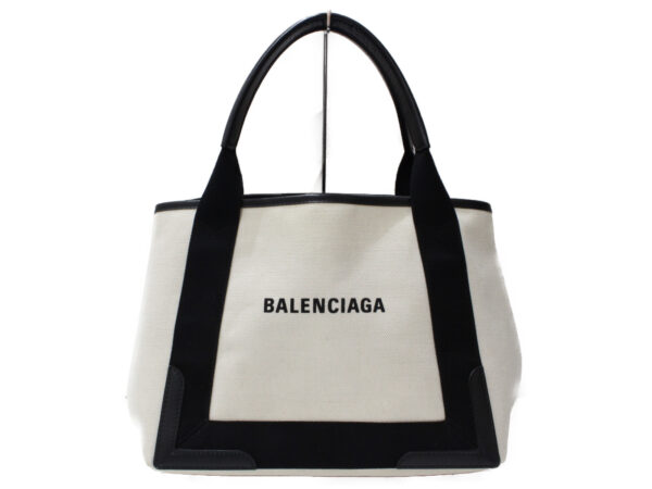 imgrc0090928454 Balenciaga Blue Small Cabas Canvas Leather Handbag White Black