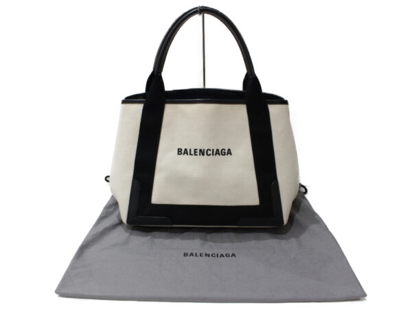 imgrc0090928472 Balenciaga Blue Small Cabas Canvas Leather Handbag White Black