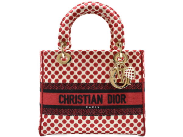 imgrc0091470212 Christian Dior Lady Dior Medium Canvas Red White