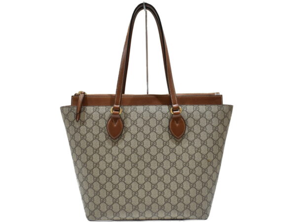 imgrc0091494280 Gucci GG Supreme Canvas Tote Bag Leather Beige Brown