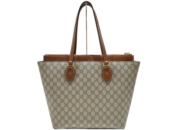 imgrc0091494283 Gucci GG Supreme Canvas Tote Bag Leather Beige Brown