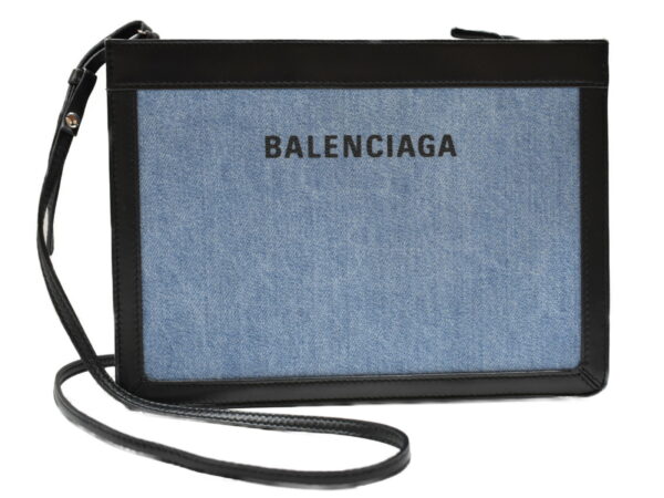 imgrc0091760075 Balenciaga Pochette Leather Denim Shoulder Bag Black Blue