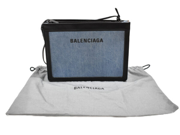 imgrc0091760093 Balenciaga Pochette Leather Denim Shoulder Bag Black Blue