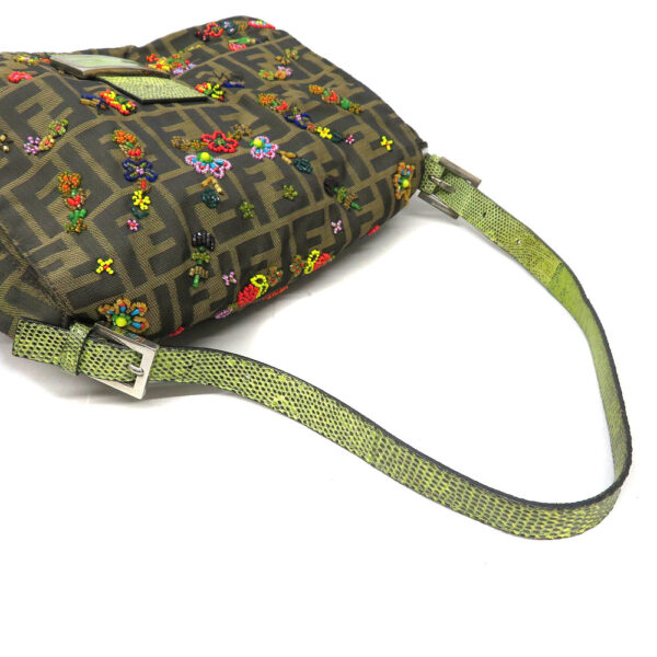 imgrc0091885613 Fendi Mamma Bucket Zucca Pattern Canvas Lizard Leather Bead Embroidery