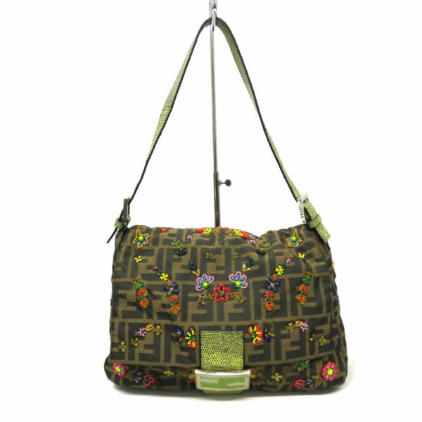 imgrc0091885617 Fendi Mamma Bucket Zucca Pattern Canvas Lizard Leather Bead Embroidery